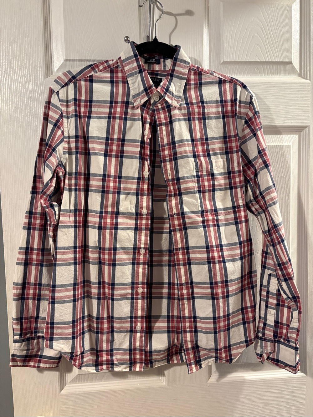 J. Crew Men’s Plaid Button-Down Shirt - White, Red & Navy